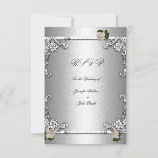 RSVP Elegant Wedding Rose Silver White Invitation