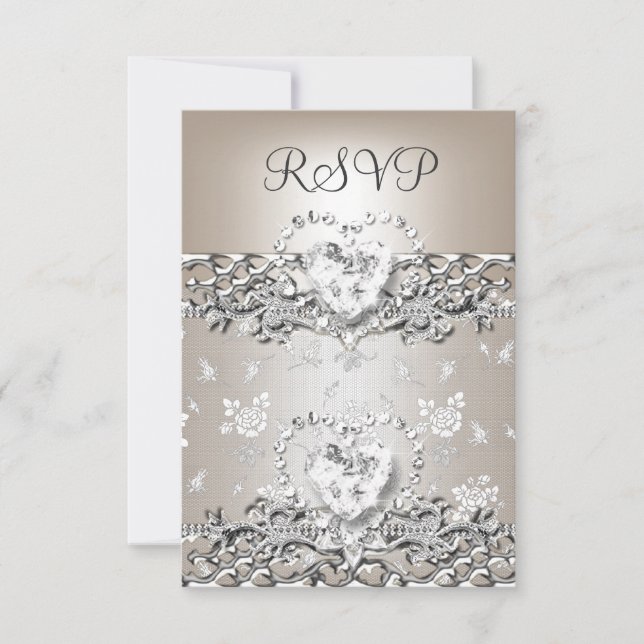 RSVP Elegant Wedding Silver Cream Diamond Heart (Front)