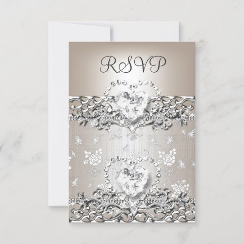 RSVP Elegant Wedding Silver Cream Diamond Heart
