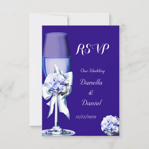 RSVP Elegant Wedding Silver Navy Blue Floral Roses