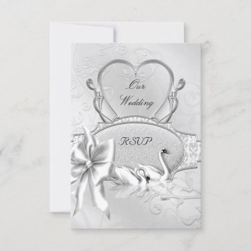 RSVP Elegant Wedding Silver White Swans Heart Bow