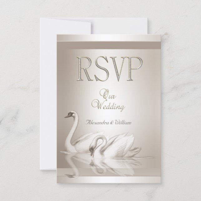 RSVP Elegant Wedding Swans Damask Cream White (Front)