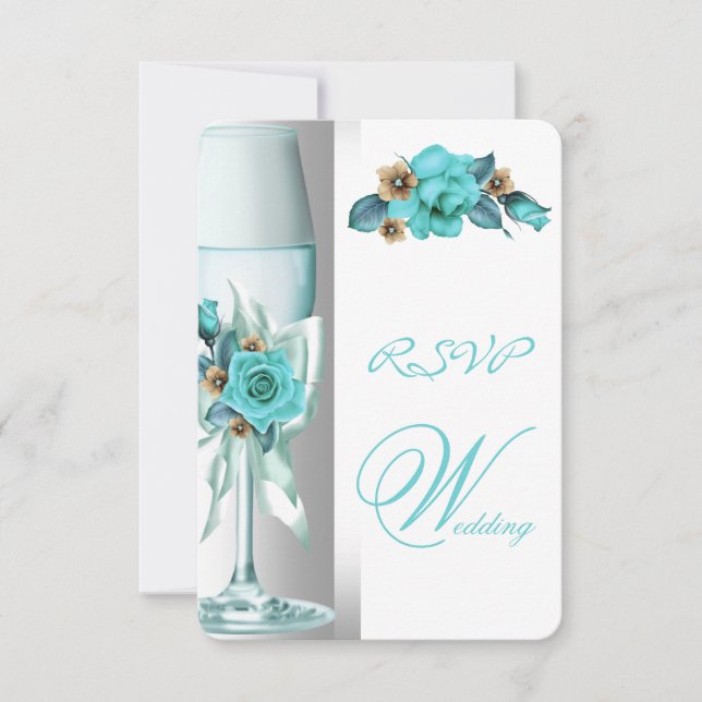 RSVP Elegant Wedding Teal White Beige Rose Invitation (Front)