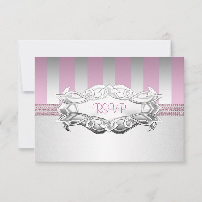 RSVP Elegant White Pink Stripe Pearl Birthday 2 (Front)