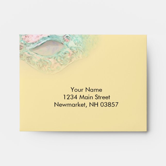 RSVP Elegant Yellow and Aqua Masquerade Envelope (Front)
