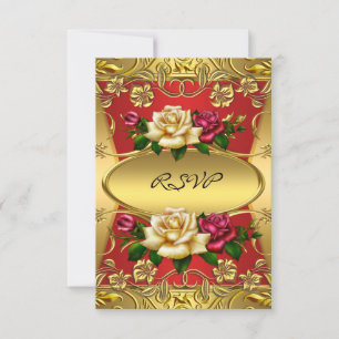 RSVP Elite Red Cream Roses Ornate Gold Birthday Invitation