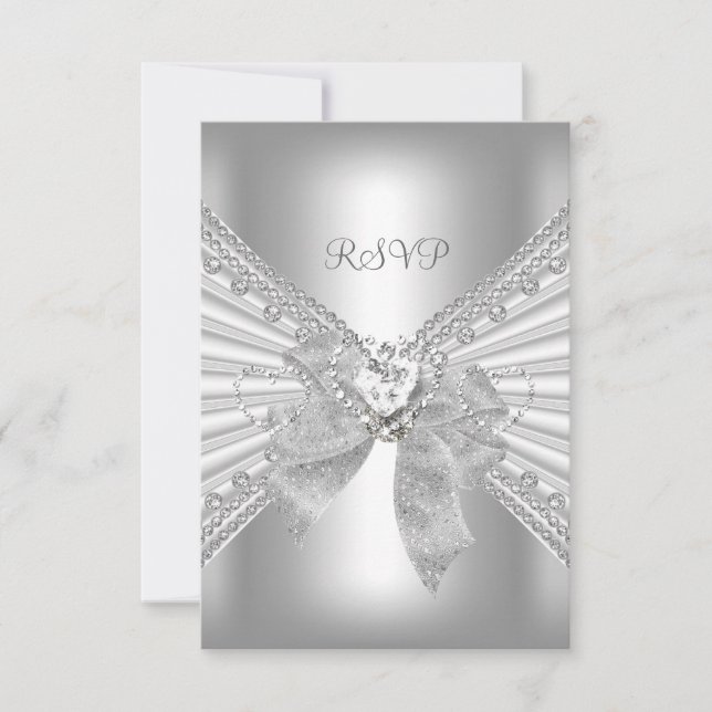 RSVP Engagement Diamond Heart White Silver Bow (Front)