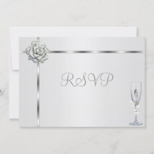 RSVP Engagement Party Elegant Silver White Flower
