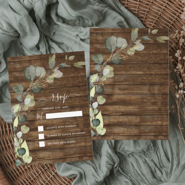 RSVP Eucalyptus Greenery Rustic Country Wood Invitation (Creator Uploaded)