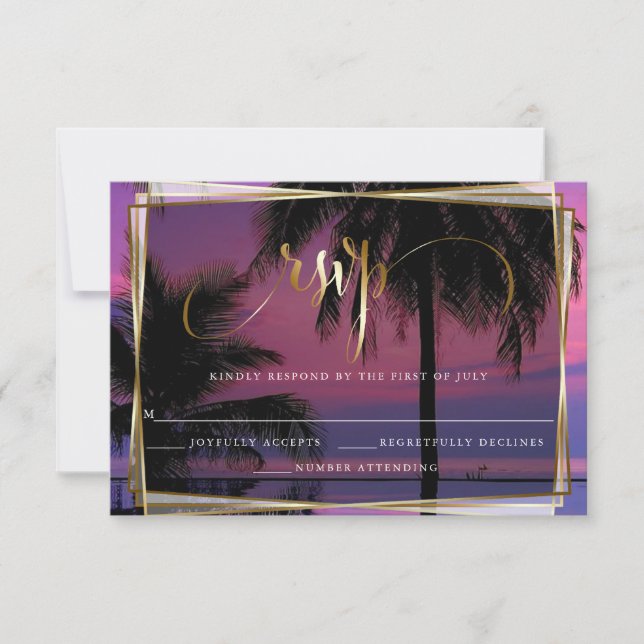 RSVP Exotic Tropical Night Wedding  BarefootBride™ Card (Front)