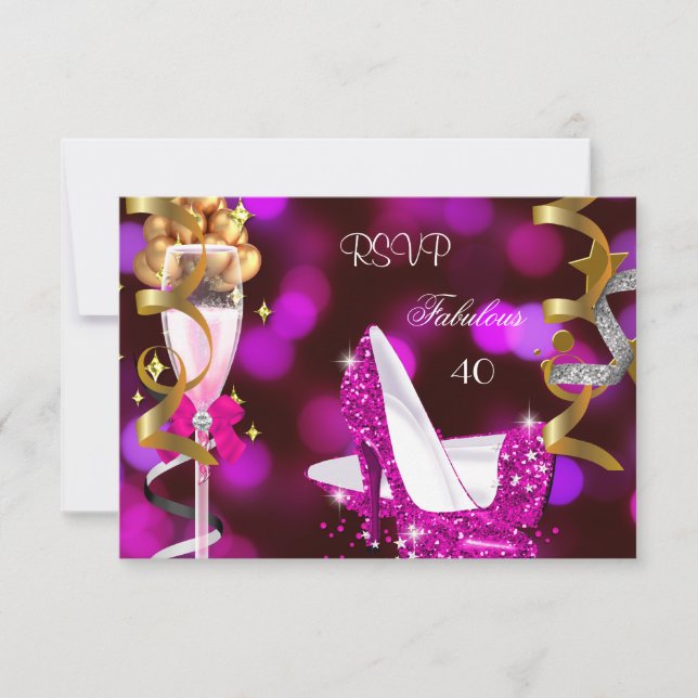 RSVP Fabulous 40 Hot Pink Gold Bubbles Card (Front)