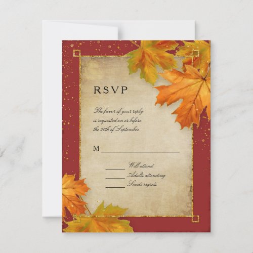 RSVP Fall Autumn Falling Leaves Elegant Wedding