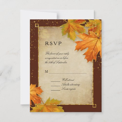 RSVP Fall Autumn Falling Leaves Elegant Wedding