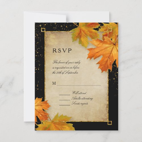 RSVP Fall Autumn Falling Leaves Elegant Wedding