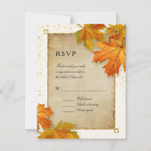 RSVP Fall Autumn Falling Leaves Elegant Wedding Card