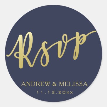 RSVP | Faux Gold Brush Script - Navy Blue Wedding