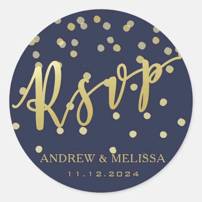 RSVP | Faux Gold Brush Script Wedding Sticker (Front)