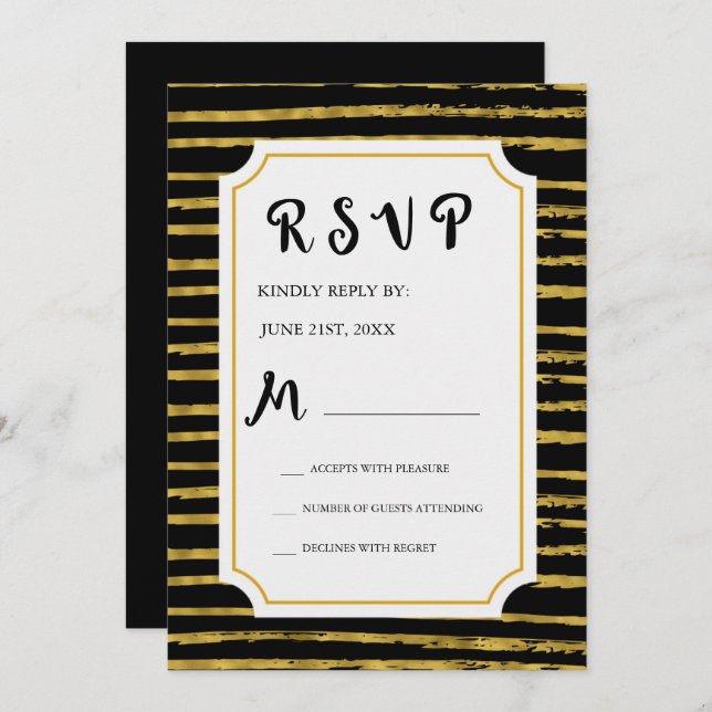 RSVP Faux Gold Foil and Black Wedding Invitation (Front/Back)