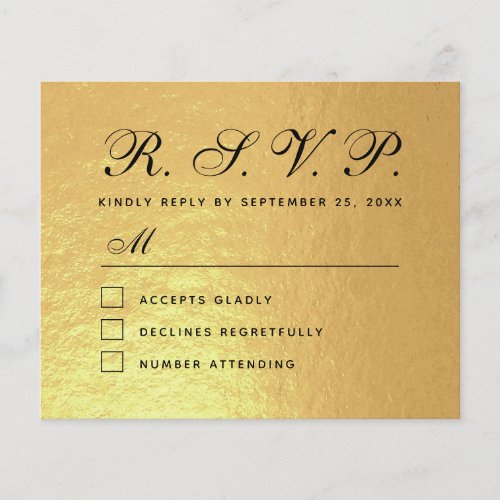 RSVP Faux Gold Foil Budget Wedding Response Card