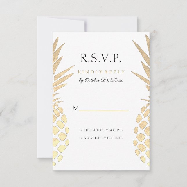 RSVP faux gold foil pineapple tropical wedding (Front)