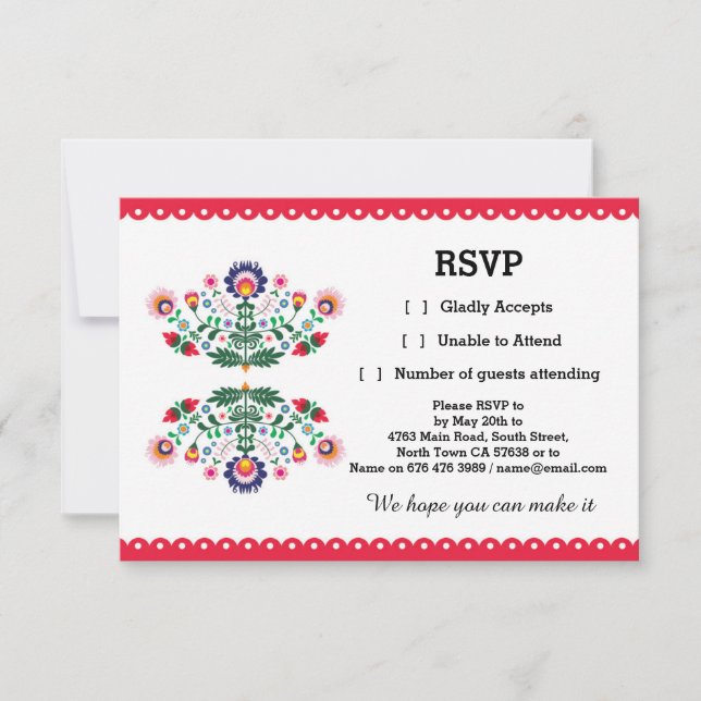 RSVP Fiesta Mexican Print Card Red Wedding Party (Front)