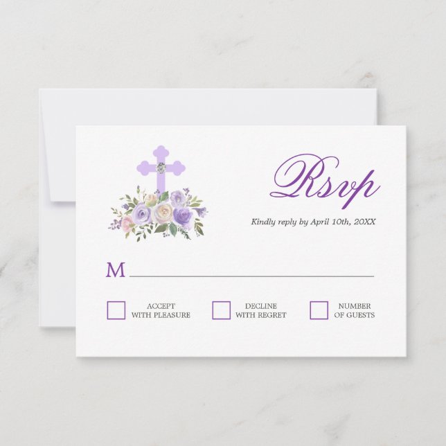 RSVP Floral Lavender First Holy Communion Card (Front)