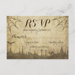 RSVP for a Halloween Wedding with web and cemetery