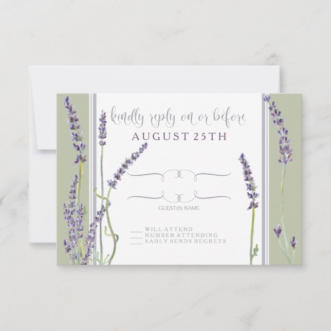 RSVP French Lavender Flowers Modern Typography Card (Front)