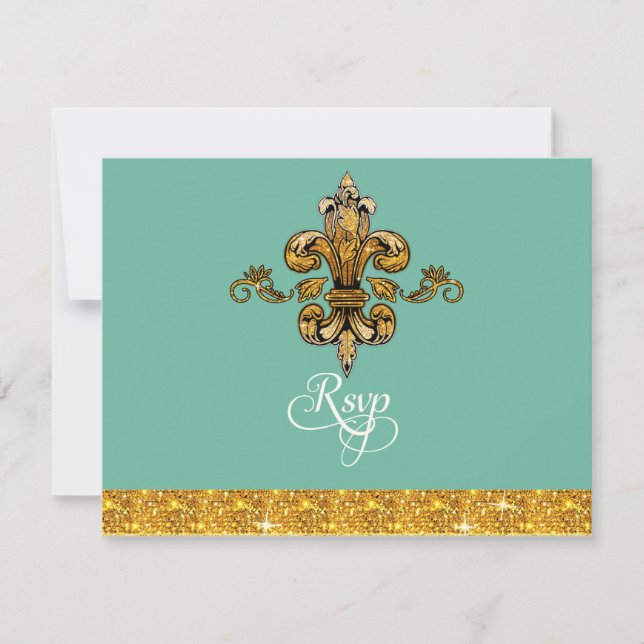 RSVP Glitter Faux Gold Black Formal Fleur de Lis (Front)