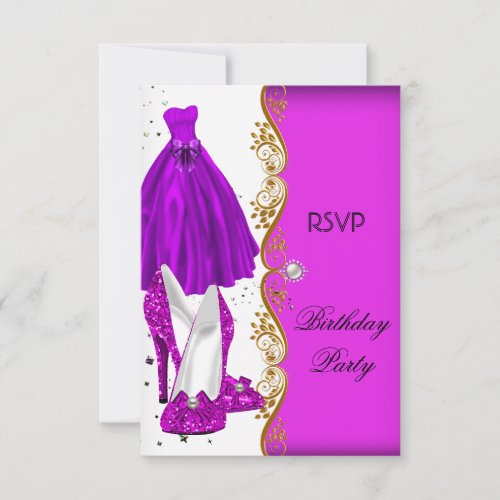 RSVP Glitter Pink Purple Shoes Dress Gold Invitation