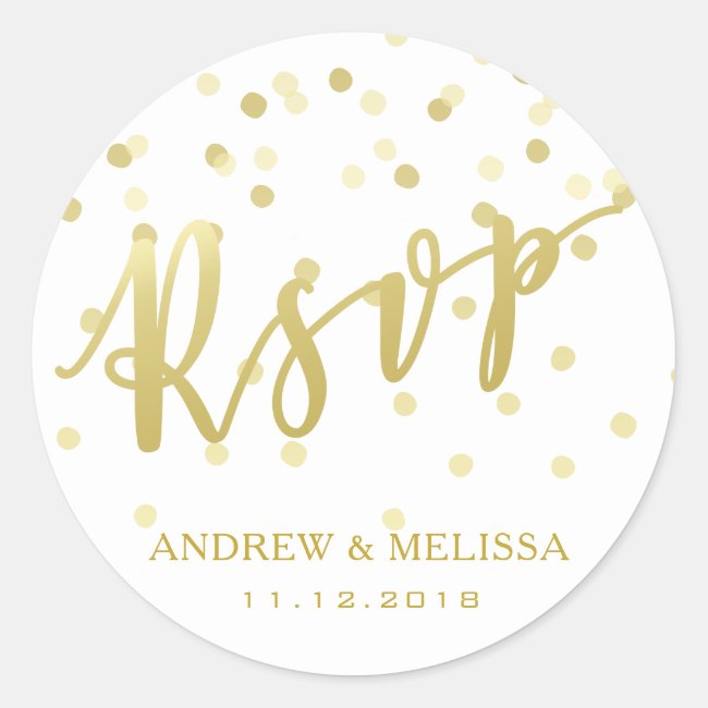 RSVP Gold Brush Script & Confetti Wedding Sticker