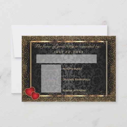 RSVP  Gold Confetti and Black Damask