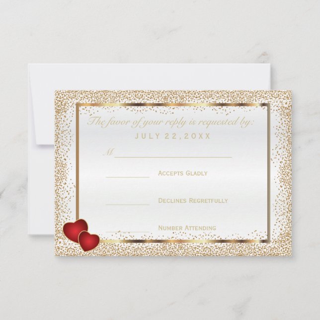 RSVP  Gold Confetti and White Satin Card (Front)