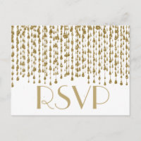 RSVP | Gold Confetti Streams Invitation Postcard