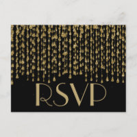 RSVP | Gold Confetti Streams with Black Background Invitation Postcard