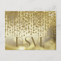 RSVP | Gold Confetti Streams with Bokeh Background Invitation Postcard