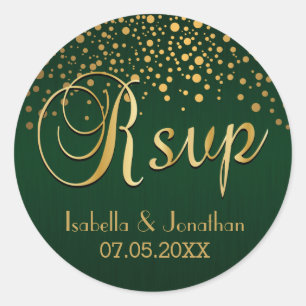 RSVP Gold Dots and Green Personalize Classic Round Sticker