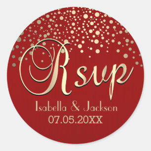 RSVP Gold Dots and Red Personalize Classic Round Sticker