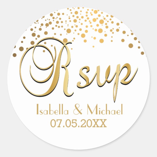 RSVP | Gold Dots  | Personalize Classic Round Sticker (Front)