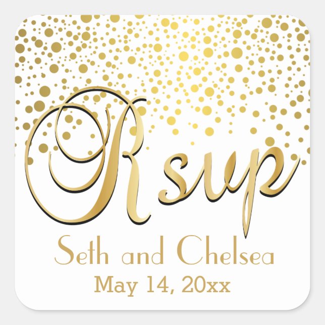 RSVP Gold Dots  | Personalize Square Sticker (Front)