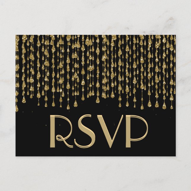 RSVP | Gold Falling Stars Invitation Postcard (Front)