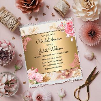 Rsvp Gold Floral Damask Bridal Shower Invitation by Alisha_Aycha at Zazzle