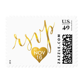 RSVP Gold Foil Heart Handwriting CHOOSE YOUR COLOR Postage