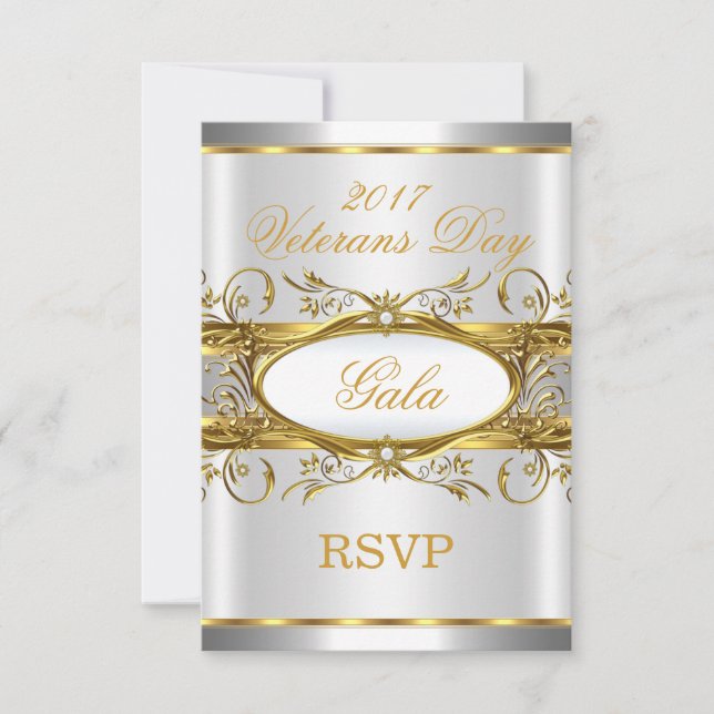 RSVP Gold Silver White and Gold Plaque Party Card (Front)