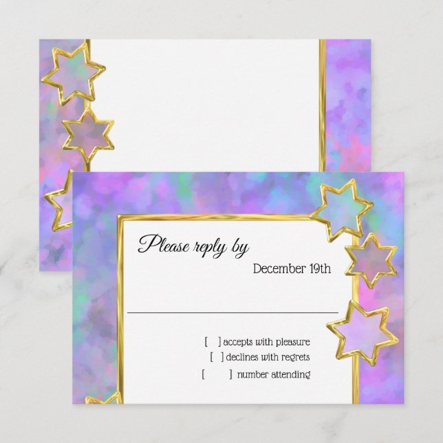 RSVP Gold Star Abstract Blue Purple Pink Invitation (Front/Back)
