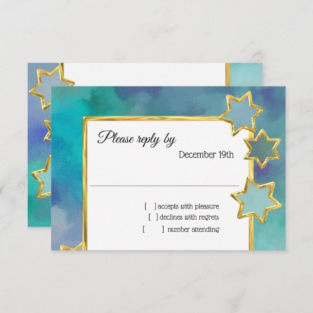 RSVP Gold Star Abstract Design Blue Invitation (Front/Back)