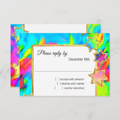 RSVP Gold Star Abstract Turquoise Tie Dye Invitation