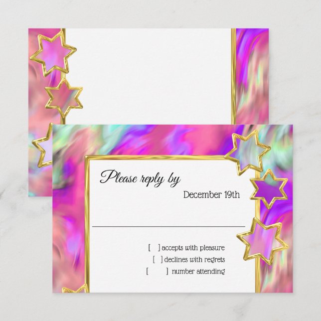 RSVP Gold Star Abstract Turquoise Tie Dye Invitation (Front/Back)