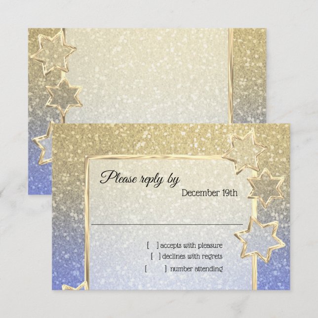 RSVP Gold Star Blue Gold Ombre Invitation (Front/Back)
