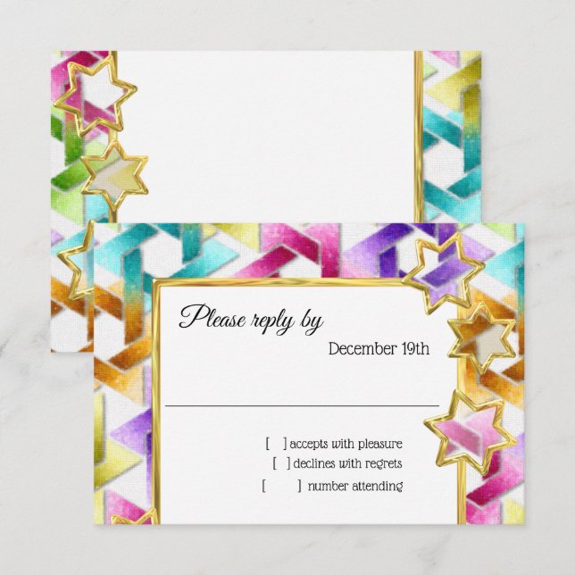 RSVP Gold Star Colorful Damask Invitation (Front/Back)